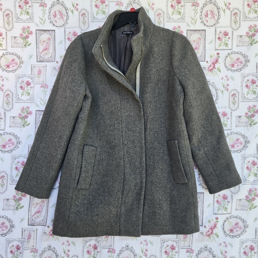 J.CREW Mercantile‎ Women's 4 Gray Wool Blend City Coat Zip Up Cocoon Jacket